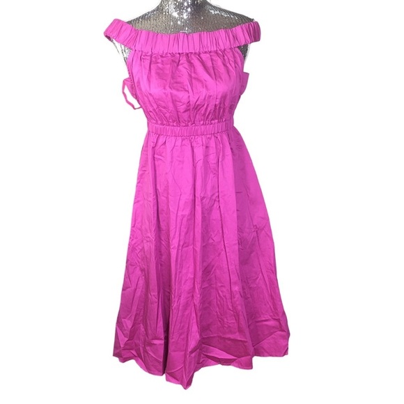 New Maeve Mona Off Shoulder Dress from Anthropologie Raw Hem Size Small Fuchsia - Picture 2 of 7